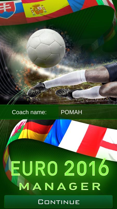 Euro 2016 Manager (Android) screenshot: Title Screen and Coach Name
