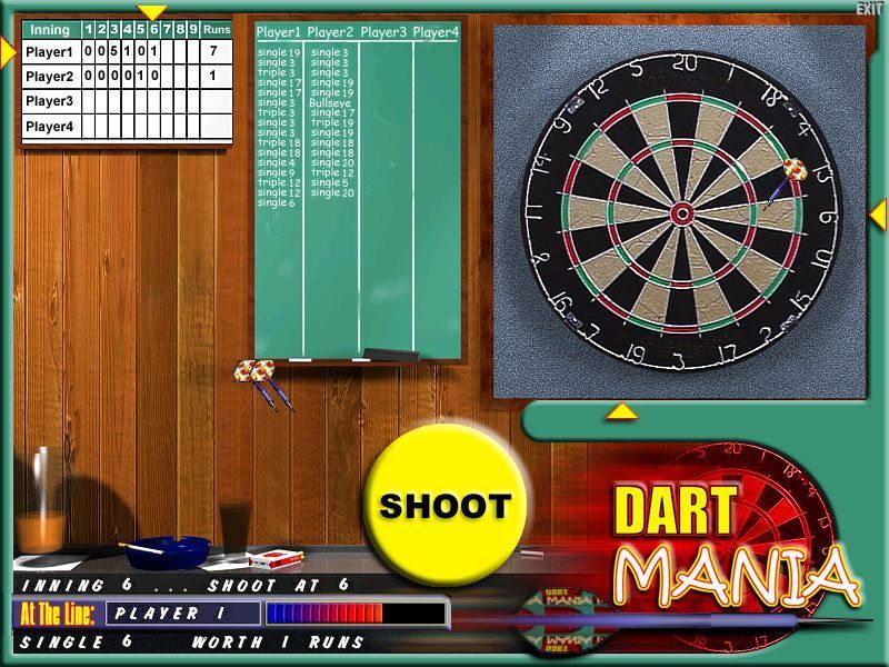Dart Mania (Windows) screenshot: A two player game of Baseball in progress