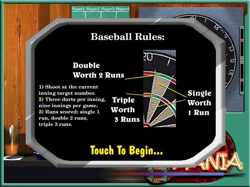 Dart Mania (Windows) screenshot: The rules for Baseball