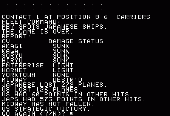 Screenshot of Midway Campaign (Apple II, 1980) - MobyGames