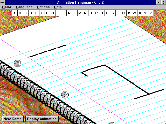 Animation Hangman (Windows 3.x) screenshot: And then we have to fill in the blanks...