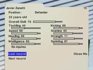 Onside Complete Soccer (DOS) screenshot: Player details
