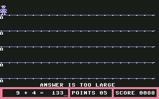 Fay: That Math Woman! (Commodore 64) screenshot: Too much digits in your answer