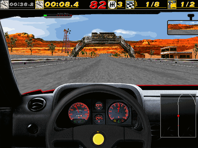 The Need for Speed: Special Edition (DOS) screenshot: Ferrari 512TR on the Rusty Springs track