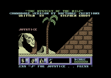 Mystery of the Nile (Commodore 64) screenshot: Title screen and credits