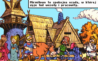 Kajko i Kokosz (DOS) screenshot: Intro: the peaceful village of Mirmiłowo