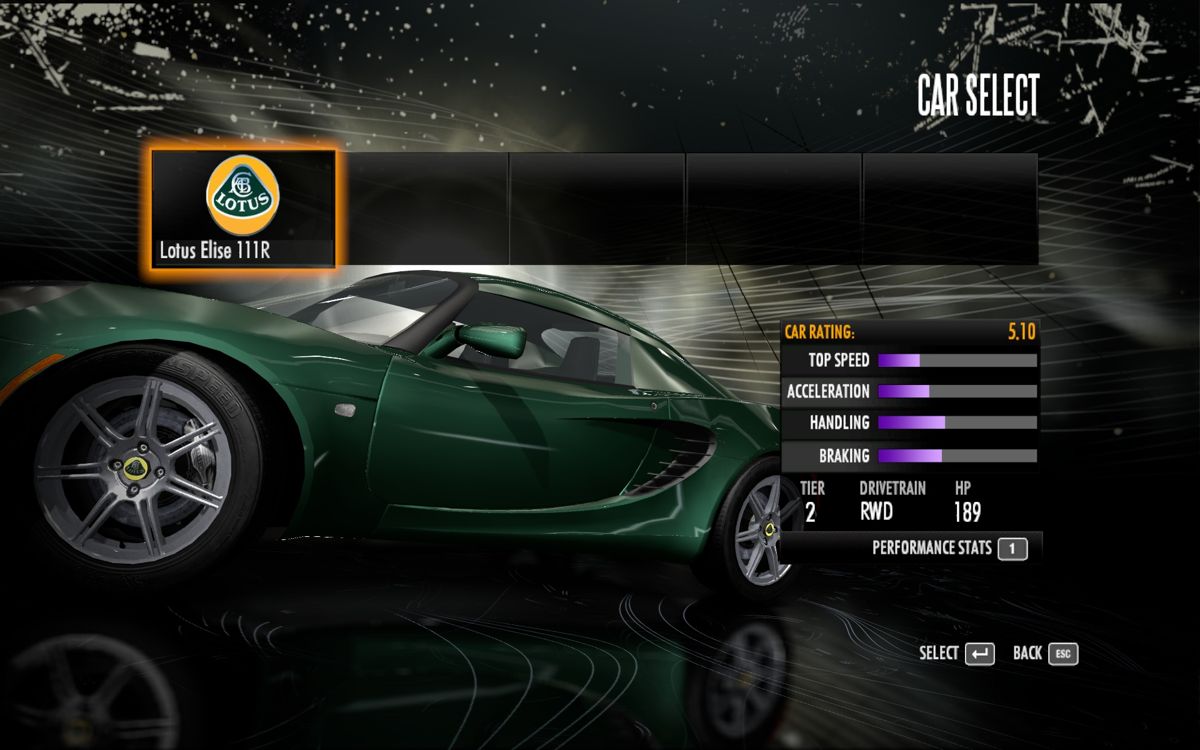 Need for Speed: Shift (Windows) screenshot: Choosing my car for the next race.