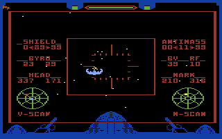 Quest of the Space Beagle (Commodore 64) screenshot: Targeting an enemy fighter...