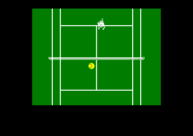 Passing Shot (Amstrad CPC) screenshot: The ball is in the air.