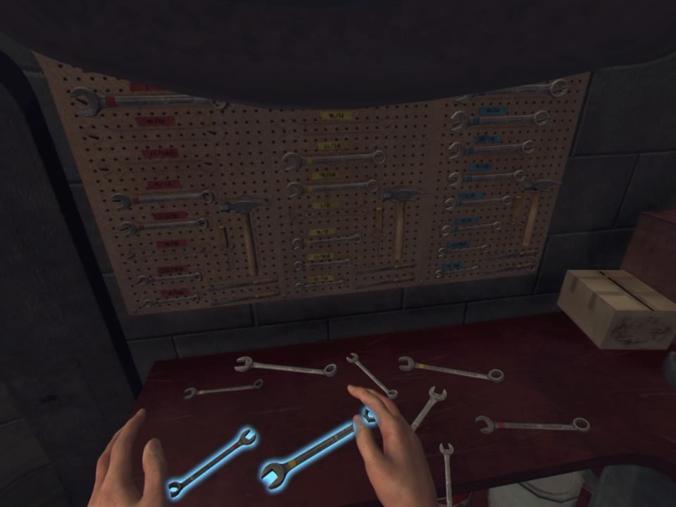 L.A. Noire: The VR Case Files (PlayStation 4) screenshot: Trying to find out if the wrench found at the crime scene has been taken from this garage