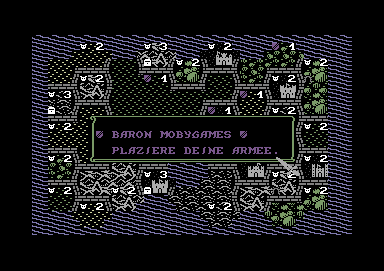 Krieg um die Krone (Commodore 64) screenshot: Baron Mobygames, place your army.