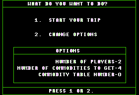Crosscountry California (Apple II) screenshot: Main Menu and Options