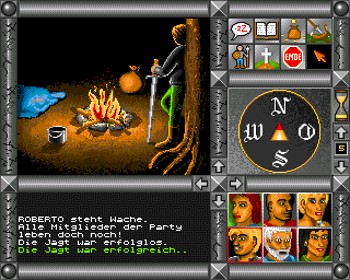 Jaktar: Der Elfenstein (Amiga) screenshot: The party is resting now