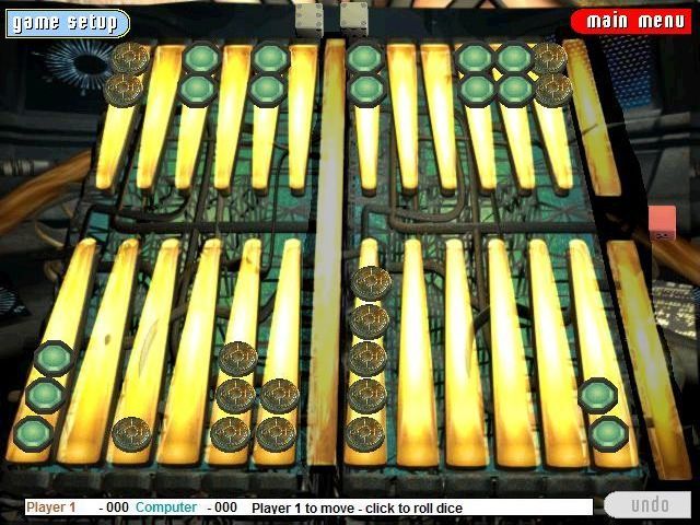 Battlegammon (Windows) screenshot: The wrecked Spaceship board in 3D mode