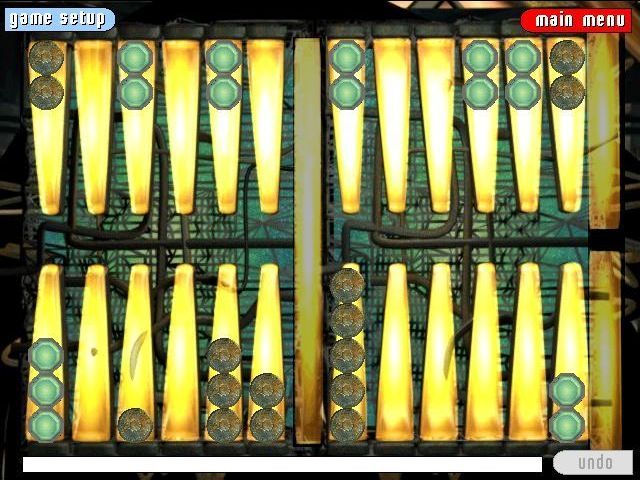 Battlegammon (Windows) screenshot: The Wrecked Spaceship board in 2D mode