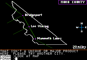 Crosscountry California (Apple II) screenshot: Examining the California state's county