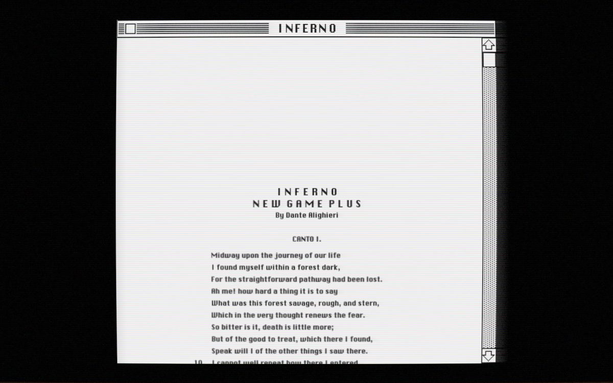 Glittermitten Grove (Windows) screenshot: <i>Frog Fractions 3</i>: Dante Alighieri's <i>Inferno</i>, in New Game Plus form