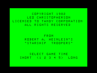 Klendathu (TRS-80 CoCo) screenshot: Select game time