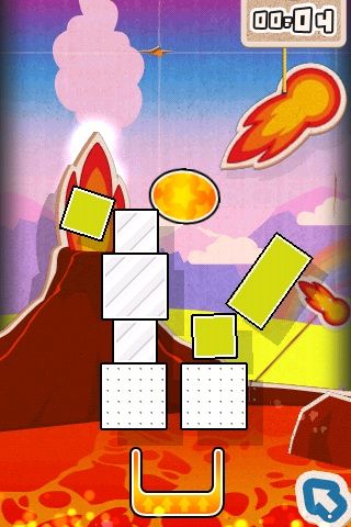 Finger Physics (iPhone) screenshot: The egg falls - will it land in the container?