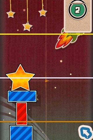 Finger Physics (iPhone) screenshot: Build as high as possible in this level (gold bar is the top).