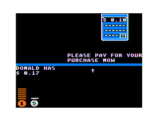 Donald Duck's Playground (TRS-80 CoCo) screenshot: Paying for a purchase