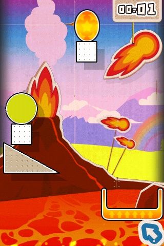 Finger Physics (iPhone) screenshot: You've to get the red egg down into the container on bottom right.