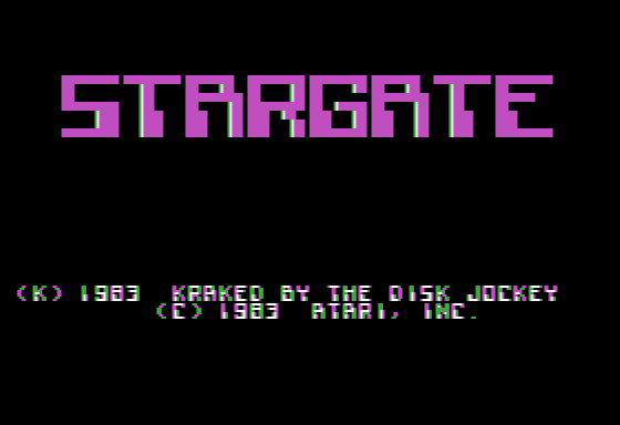 Stargate (Apple II) screenshot: Title screen (this version is cracked)