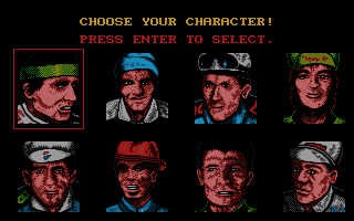 Tour 91 (DOS) screenshot: Choosing our character