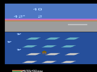 Frostbite (Atari 2600) screenshot: Don't drown in the water
