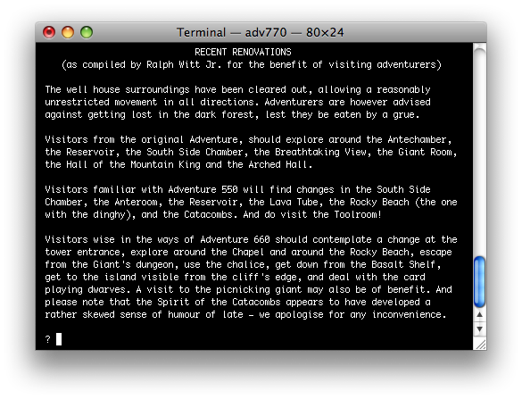 ADV770 (Macintosh) screenshot: Recent Renovations