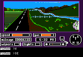 Crosscountry California (Apple II) screenshot: Driving along the river