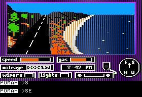 Crosscountry California (Apple II) screenshot: Approaching the shiny beaches