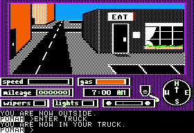 Crosscountry California (Apple II) screenshot: Near the diner