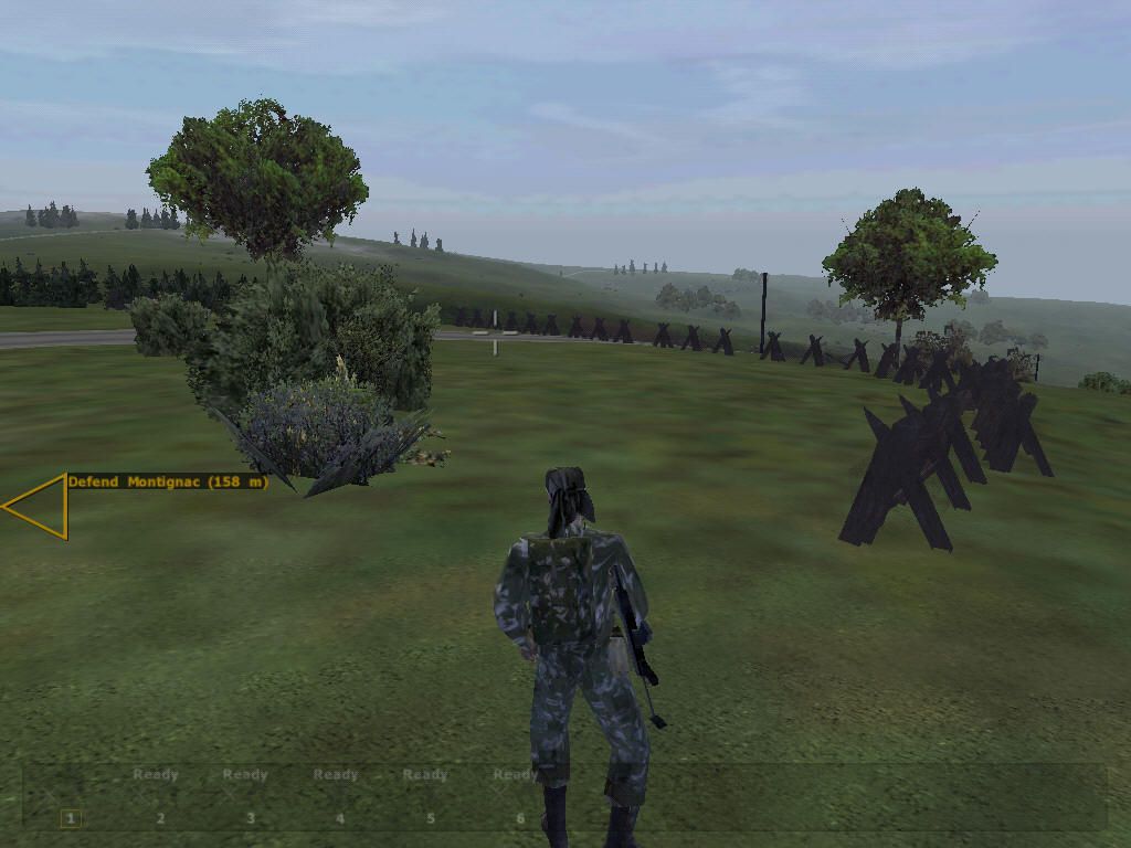 Operation Flashpoint: Gold Upgrade (Windows) screenshot: In this unique mission you have to defend a village. The defensive structures can be placed by the player.