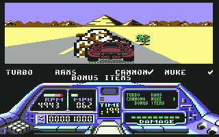 Techno Cop (Commodore 64) screenshot: Shot a car down