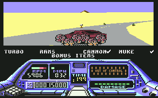 Techno Cop (Commodore 64) screenshot: Car spinning out of control