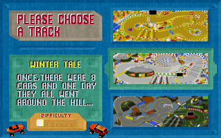 Race Mania (DOS) screenshot: Choose a track, there are 20 tracks to choose from