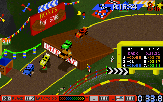 Race Mania (DOS) screenshot: Simple track, a one way ramp, obviously..