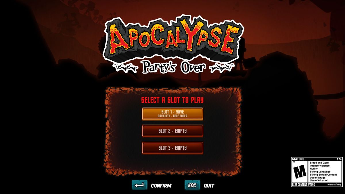 Apocalypse: Party's Over (Windows) screenshot: Selecting a slot to play