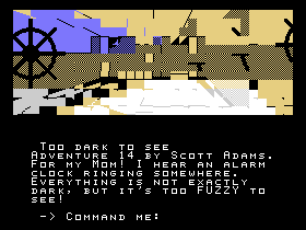 Return to Pirate's Isle (TI-99/4A) screenshot: When the game begins you can't see very well