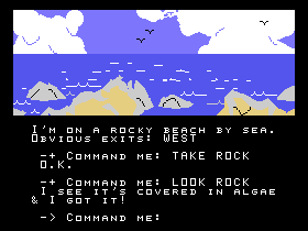 Return to Pirate's Isle (TI-99/4A) screenshot: Picking up some stuff
