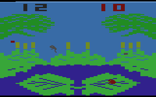 Frog Bog (Atari 2600) screenshot: The sky gets darker as the game goes on