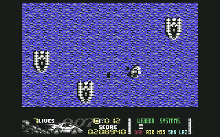 The Spy Who Loved Me (Commodore 64) screenshot: Avoid the enemy boats.