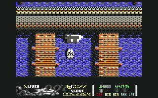 The Spy Who Loved Me (Commodore 64) screenshot: About to jump the bridge.