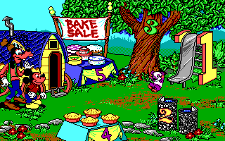 Mickey's Runaway Zoo (DOS) screenshot: Looking at playground (EGA)
