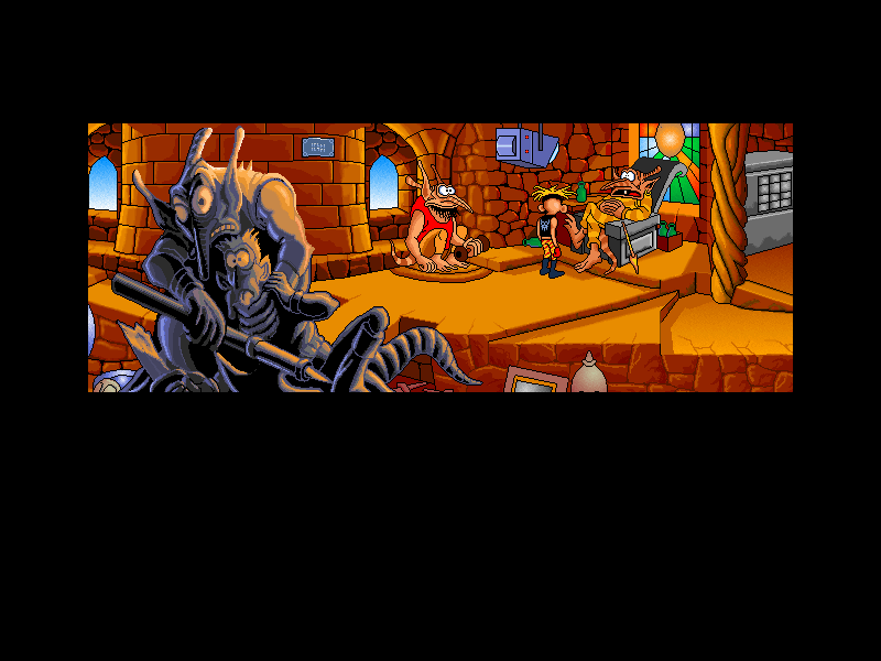 The Bizarre Adventures of Woodruff and the Schnibble (Windows 3.x) screenshot: talking to the king (hum... nice statue)