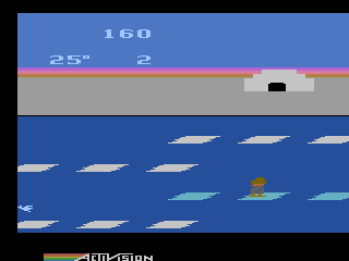 Frostbite (Atari 2600) screenshot: Once you have built your igloo, enter through its door