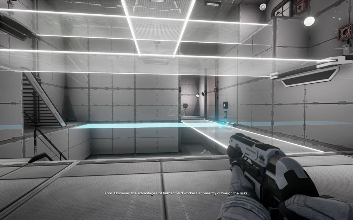 The Turing Test (Windows) screenshot: A complex room with multiple energy bridges
