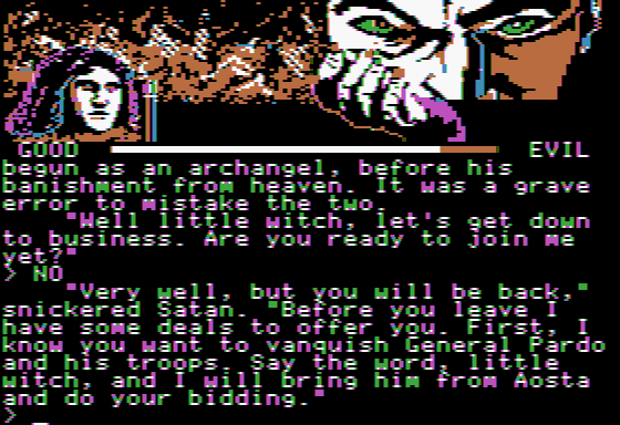 I, Damiano: The Wizard of Partestrada (Apple II) screenshot: Do you want Satan's help?