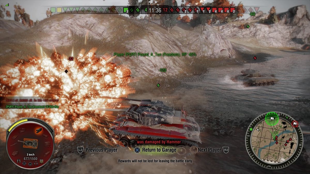 World of Tanks: Independence Mega Bundle (PlayStation 4) screenshot: Allied Freedom tank destroying one of the enemy tanks